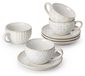 Merkloos Espressokopje met schotel - Stapelbaar - 150 ml - Keramiek - Set van 6 - Rustiek reliëf - Voor koffie, thee en cappuccino