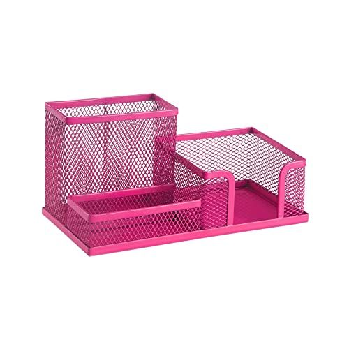 Leviatan Bureau-organizer van metaal, pennenhouder voor kantoor, bureau-organizer met mesh-notitiehouder, 205 x 103 x 98 mm, roze