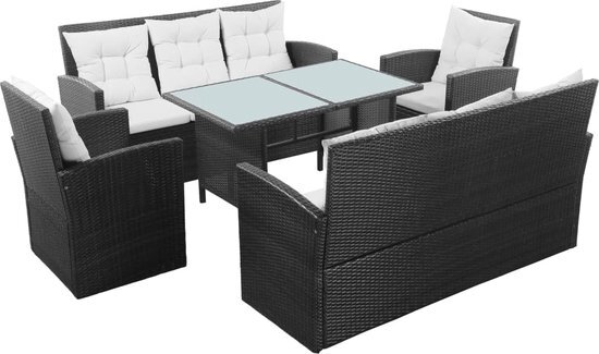 vidaXL Loungeset 5-delig poly rattan zwart en crèmewit