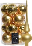 Decoris boules de Noël - 16x pce 8 cm - incl. étoile mate - or - verre
