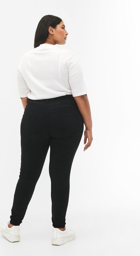 Zizzi Slim Fit Broek met Zakken - Zwart - Maat 3XL (56)