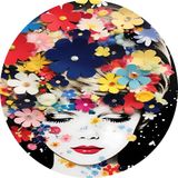 Merkloos / Sans marque Rond schilderij - Bloemen - Modern - Forex - 90x90 cm