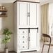 OKWISH Hoge Keukenkast – 4 Lades En Verstelbare Planken – Met Zachtsluitende Deuren En Snackrek – MDF Wit – 80×39,8×180 cm