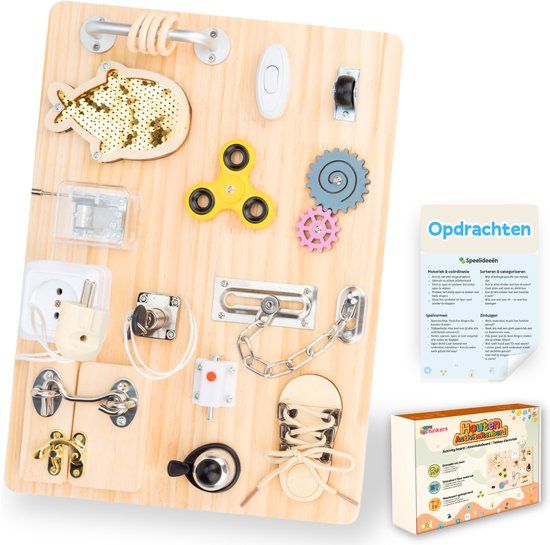 Tiny Thinkers Busy Board - FSC Hout - Montessori Activiteitenbord - Sensorisch Speelgoed