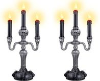 Funny Fashion Halloween LED kandelaar - 2x - 3 kaarsen - op batterijen - 17 x 40 cm