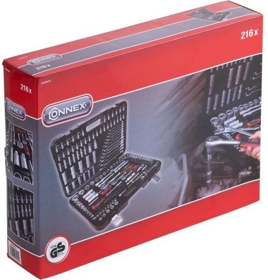 Connex 580216 dop-steek-ring- sleutelset - 216 stuks - 1/4+3/8+1/2 - 2 jaar garantie