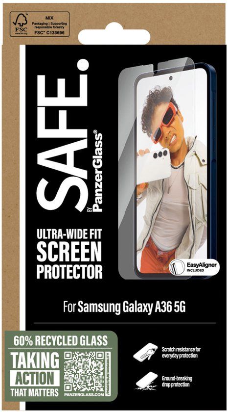 SAFE by PanzerGlass Screenprotector geschikt voor Samsung Galaxy A36 Glazen | SAFE by PanzerGlass Ultra-Wide-Fit Screenprotector - Case Friendly