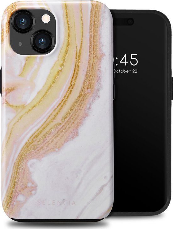 Selencia Hoesje iPhone 15 - Vivid Backcover - Chic Marble Gold