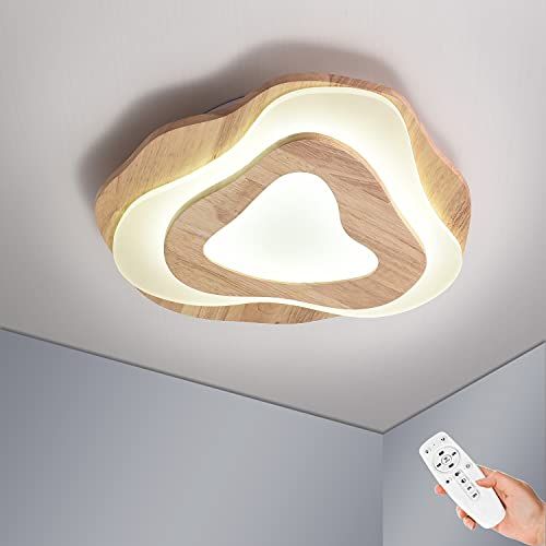 BERGHT SENFAY LED Plafondlamp Hout, Moderne Woonkamer LED-Plafondverlichting, Dimbaar Plafondlamp met Afstandsbediening,Instelbare kleurtemperatuur LED-licht Voor Huiskamer, 3000-6500K - 35W - 2800lm - Ø40cm
