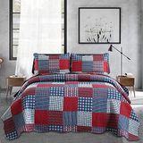 Jessy Home Heren omkeerbare lichtgewicht patchwork sprei met 2 kussenslopen rood blauw