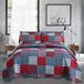 Jessy Home Heren omkeerbare lichtgewicht patchwork sprei met 2 kussenslopen rood blauw