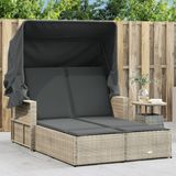 Prolenta Maison Exclusive - Dubbele ligbed met zonnedak en kussens, lichtgrijs, polyrotan