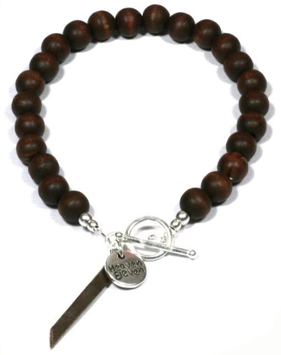 Heaven Eleven - heren armband - Bruin Hout - Leer Edelstaal RVS sluiting - 21cm voor andere maten zie omschrijving