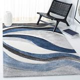 Safavieh Modern Graphic Indoor Geweven Vloerkleed, Hollywood Collectie, HLW766, in Grijs & Blauw, 79 X 152 cm