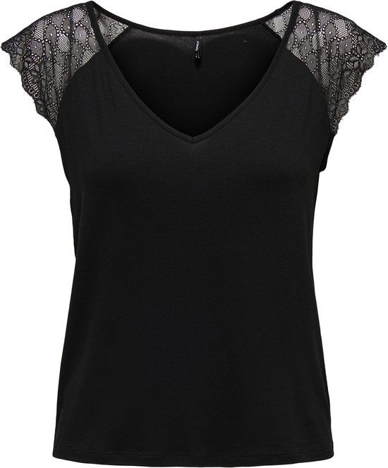ONLY T-shirt Onlpetra S/s Lace Mix Top Jrs Noos 15315803 Zwart Dames Maat - S