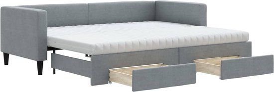 vidaXL Slaapbank met onderschuifbed en lades 80x200 cm stof lichtgrijs