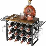 Sans marque Étagère à vin - Bois Modèle de table - Organiseur de bouteilles pour bar à domicile - Noir