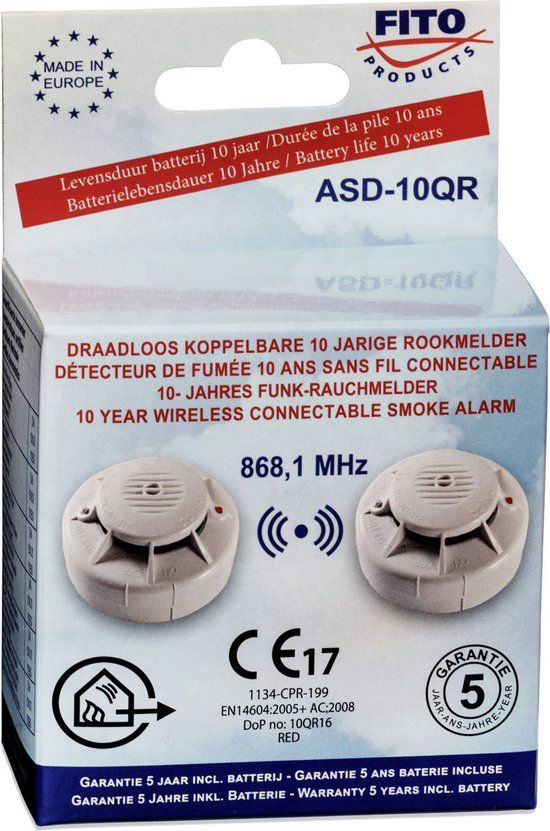 Fito Rookmelder ASD10QR - Draadloos Koppelbaar - Incl. Bevestigingstape