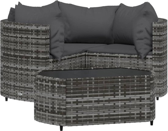 vidaXL 4-delige Loungeset met kussens poly rattan grijs