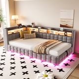 STILVORA Gestoffeerd bed 90x200 cm – Slaapbank Met Hydraulische Opbergruimte – Ingebouwde LED & Stopcontact – Fluweel – Lichtgrijs – Zonder matras