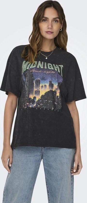 ONLY ONLLUCCA LIFE S/S NIGHT TOP BOX JRS Dames T-shirt - Maat M - Zwart