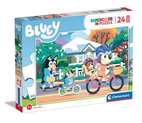 Clementoni - Bluey Supercolor puzzel-Bluey-24 Maxi-stukjes kinderen 3 jaar, puzzel cartoon-cartoon-puzzel, made in Italy, meerkleurig, 24234