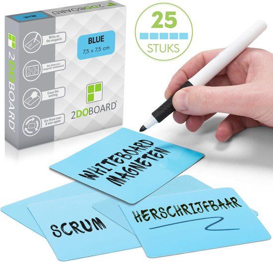 2DOBOARD Scrum Whiteboard Magneten 7,5 x 7,5 cm - 25 stuks - Blauw
