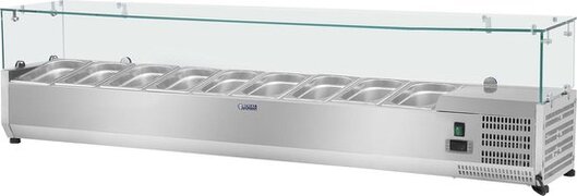 Royal Catering Opzetkoelvitrine - 200 x 39 cm - 9 GN 1/3 containers - glasafdekking