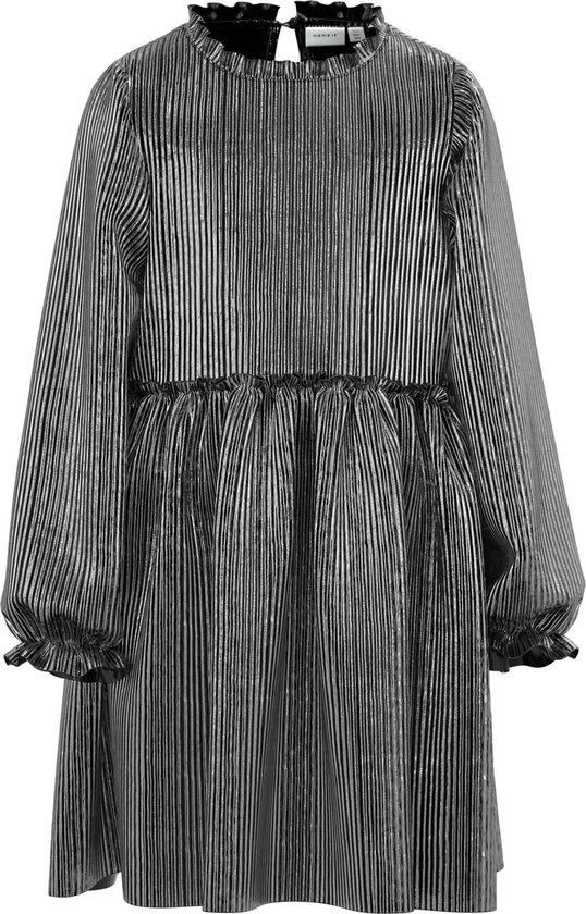 NAME IT NKFRITALLICA LS DRESS PB Girls' Dress - Size 140 - Silver - Long Sleeve - Party