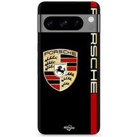 Porsche Google Pixel 8 Pro hoesje rood en goud zwarte achtergrond Maniacase