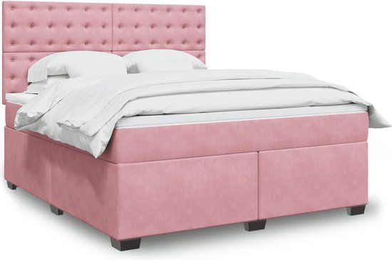 vidaXL Boxspring met matras fluweel roze 180x200 cm