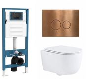 QeramiQ Dely Swirl Toiletset - inbouwreservoir Qeramiq Flush - slim zitting - metaal koperen bedieningsplaat - ronde knoppen - glans wit