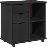 vidaXL Rollende kast 63,5 x 39 x 65,5 cm Massief vurenhout Zwart
