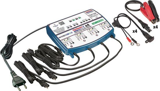 OptiMate 2 DUO x 4 BANK 12V/12,8V Acculader & Onderhouder – 4-Bank 2A Smart Charger – Onafhankelijk Opladen voor Loodzuur en Lithium (LiFePO4) Accu’s – Veilig 24/7 Onderhoud, Weerbestendig