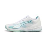 PUMA Dames Accelerate Turbo 4 W+ Game ON Indoor Court Schoen, Wit-Oostzee Blauw-Fresh Water, 3.5 UK