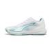 PUMA Dames Accelerate Turbo 4 W+ Game ON Indoor Court Schoen, Wit-Oostzee Blauw-Fresh Water, 3.5 UK