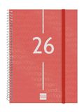 Finocam Spiraalkalender 2026, weekoverzicht, dwarsaanzicht, januari - december (12 maanden), jaarplanner 2026, met elastiek, omslag van polypropyleen, spiraalbinding, rood, Catalaans
