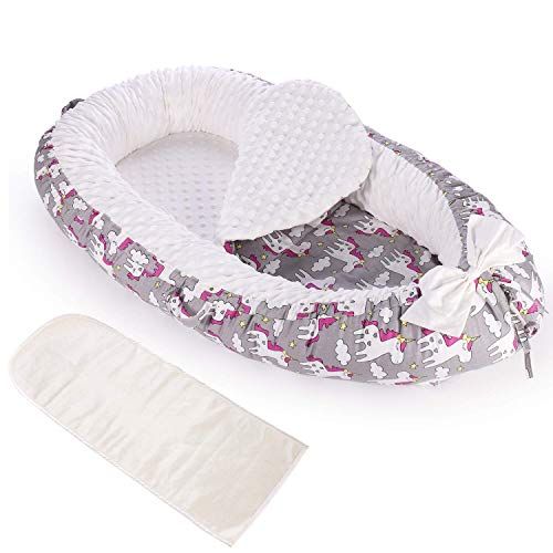 Jian Ya Na Baby Nest met Ijs Zijde Matras, Draagbare Baby Lounger Afneembaar Machine Wasbaar Gebruik in wieg Eenhoorn
