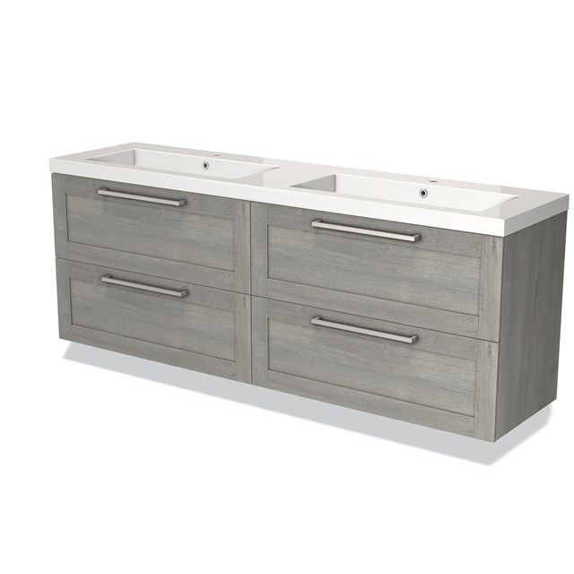 Maxaro Badkamermeubel 180cm Modulo Grijs Eiken 4 Lades Kader Wastafel Mineraalmarmer