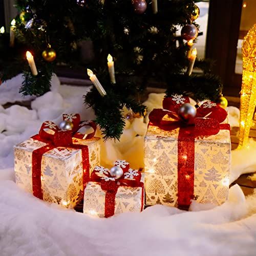 CCLIFE Set van 3 LED-geschenkdoosjes - Kerstdecoratie - Verlichte lichtketting op batterijen