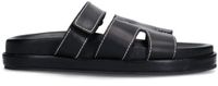 Sacha - Dames - Zwarte leren slippers met klittenband - Maat 37