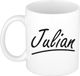 Bellatio Decorations Julian Naam koffiemok - beker - met sierlijke letters - wit