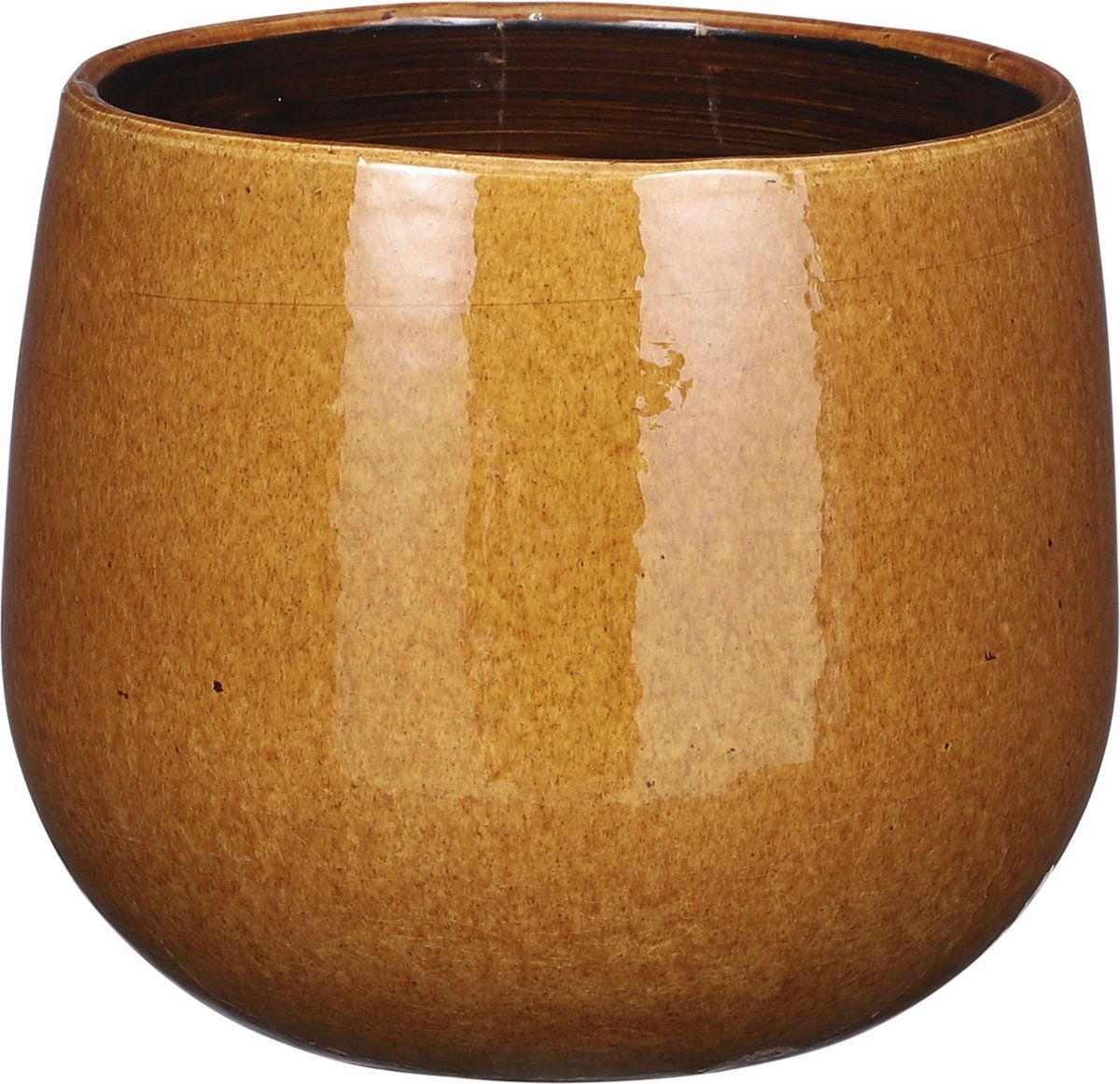 Mica Decorations - Plantenpot/bloempot - keramiek - okergeel glans/spotted - D18/H16 cm