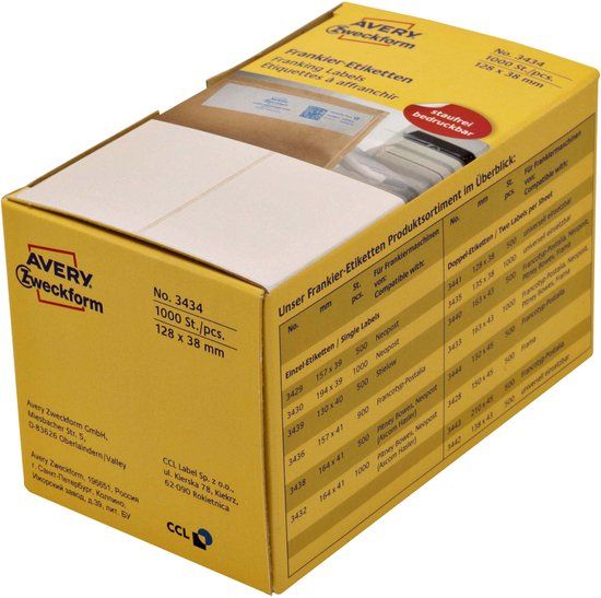 Merkloos Avery Frankeer Etiket 3434 128x38mm Wit