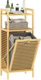 HOMCOM Badkamerkast - Bamboe - 40x30x95cm - Natuurlijk hout