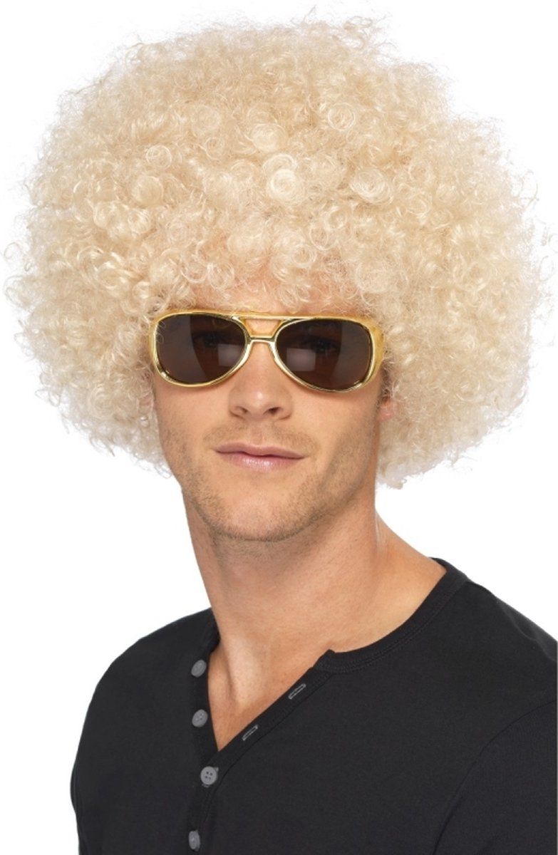 Smiffys Blonde afro pruik voor heren - synthetisch - crème