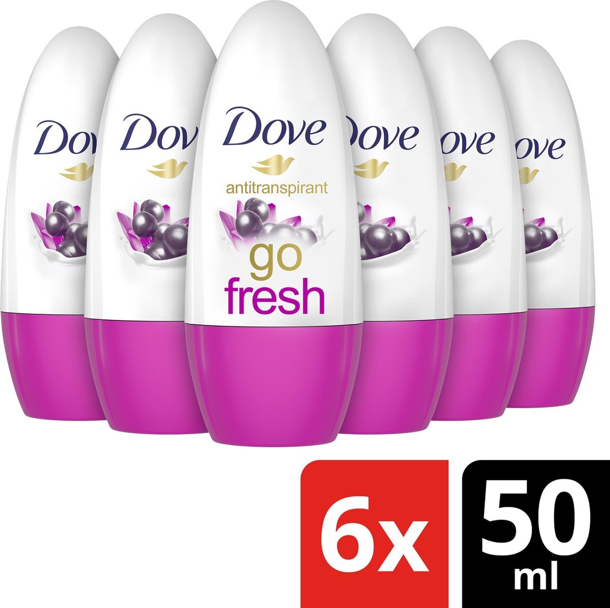 Dove Go Fresh Acai Berry & Waterlily Deodorant Roller antitranspirant - 6 x 50 ml