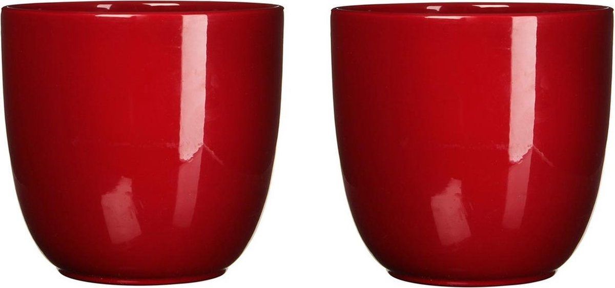 Mica Decorations Bloempotten - Glans Donkerrood - Keramiek - 3 stuks - H9 x D10 cm