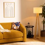ATMOSPHERA CREATEUR D'INTERIEUR Houten staande lamp op driepoot van dennenhout met katoenen lampenkap MOLU