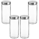 WELL HOME MOBILIARIO & DECORACIÓN Set van 4 voorraaddozen van glas + roestvrij staal, 2 l, 2000 ml